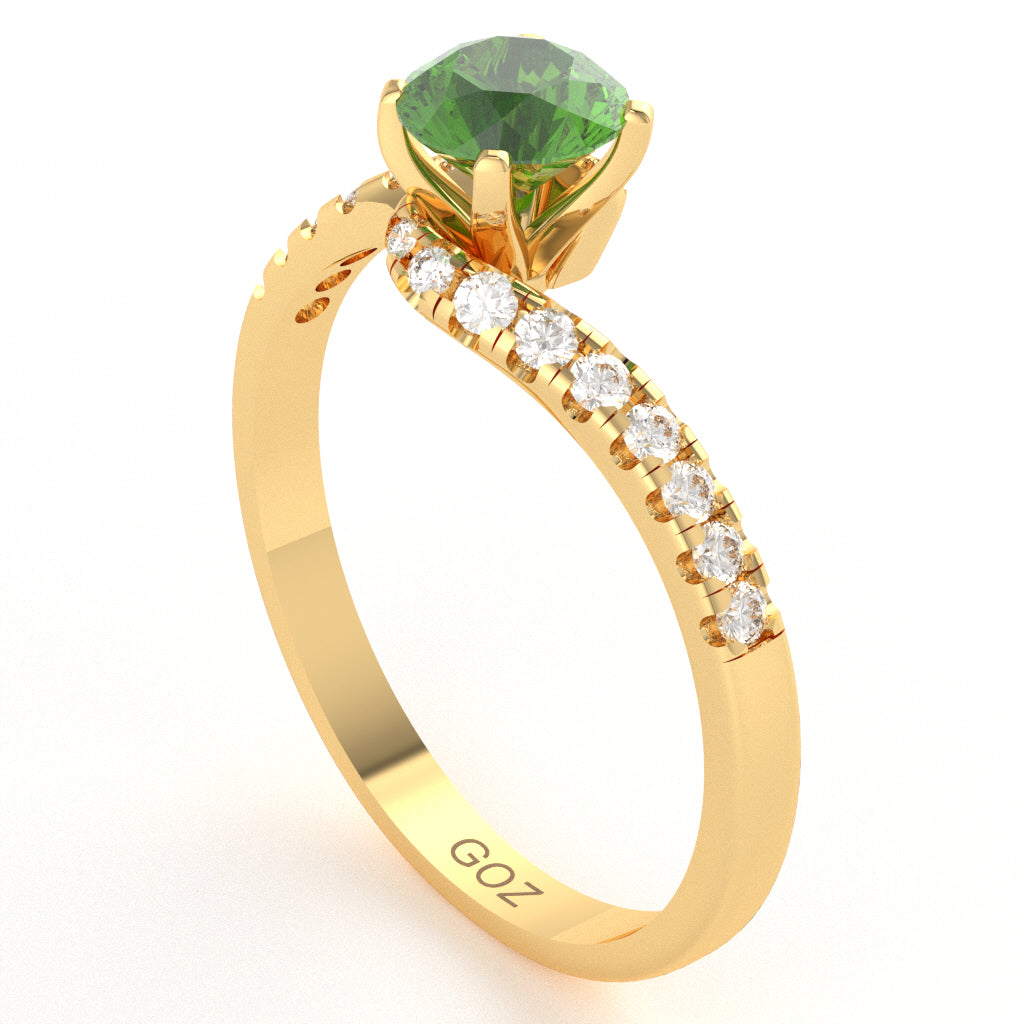 Peridot Diamond Curly Dainty Engagement Ring In 10k Yellow Gold