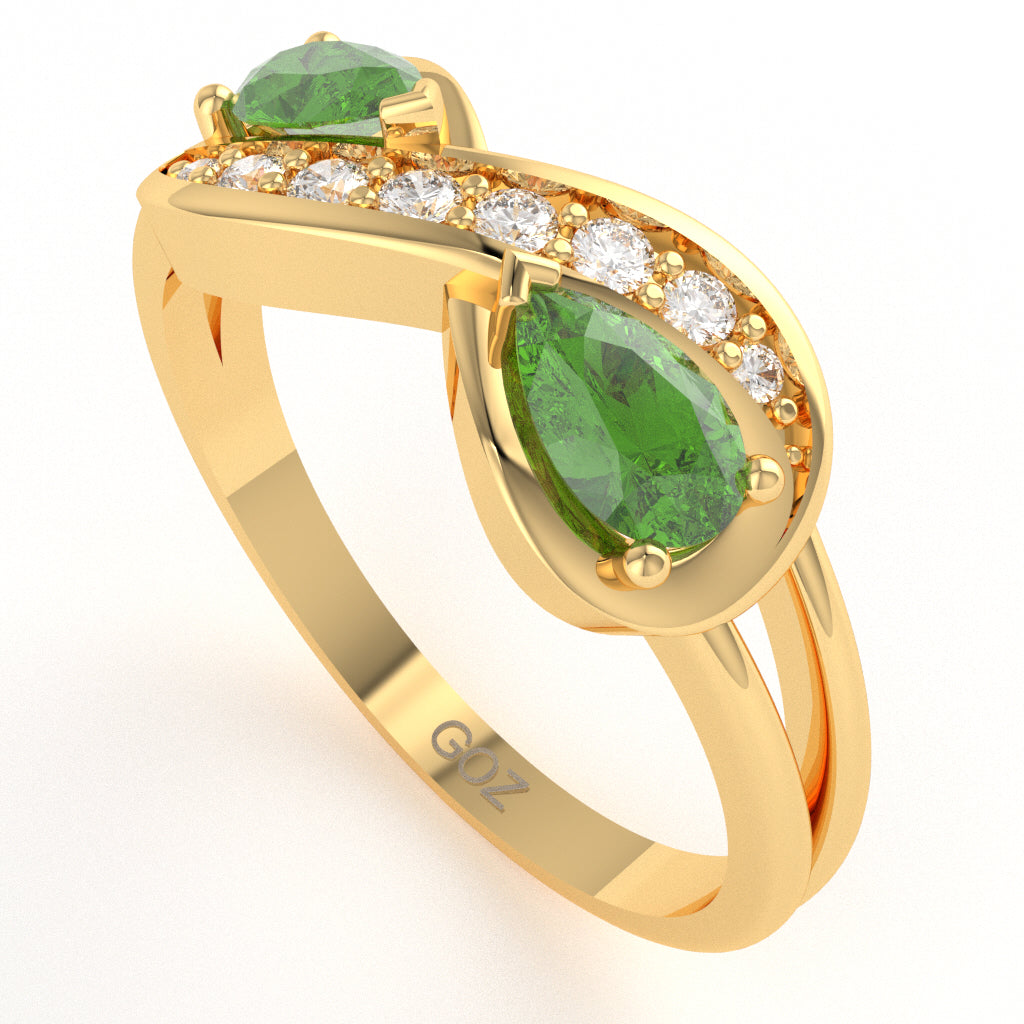 Peridot Diamond Infinity Love Ring In 14k Yellow Gold