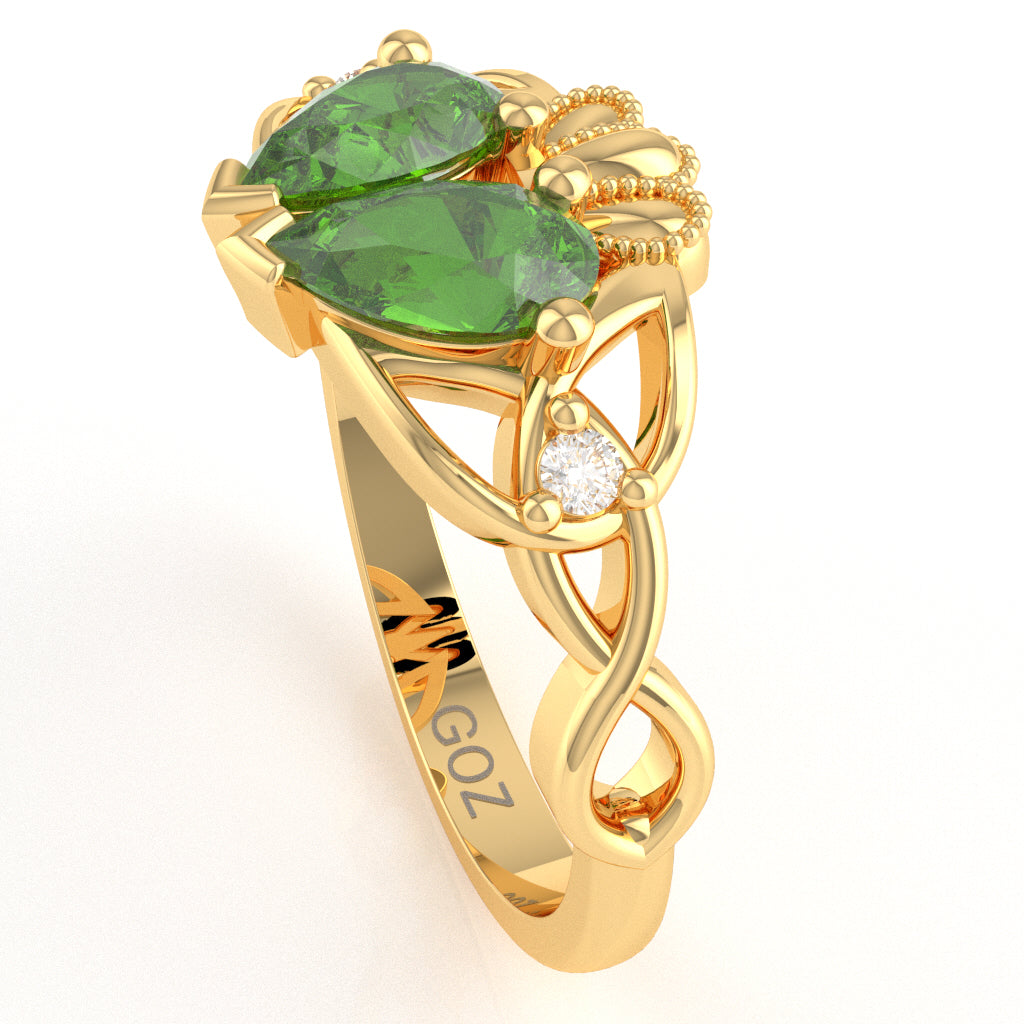 Peridot Diamond Celtic Knot Heart Claddagh Ring In 10k Yellow Gold