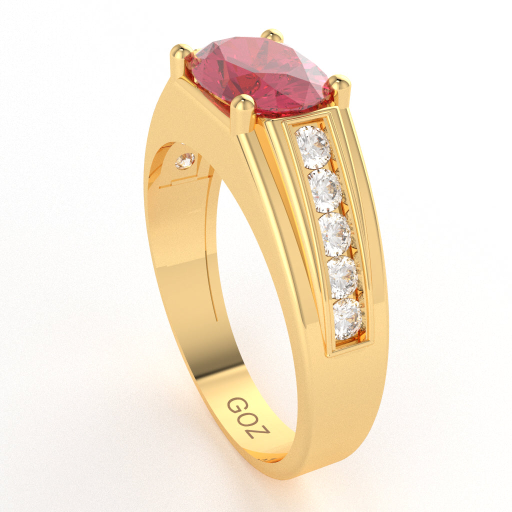 Pink Tourmaline Diamond Designer Channel Ring In 14k Yellow Gold