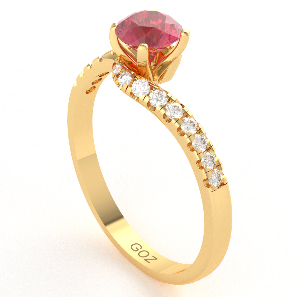 Pink Tourmaline Diamond Curly Dainty Engagement Ring In 10k Yellow Gold
