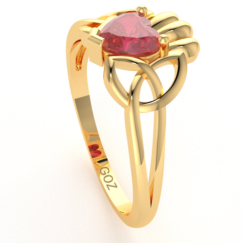 Celtic Trinity Knot Claddagh Pink Tourmaline Engagement Ring In 14k Yellow Gold