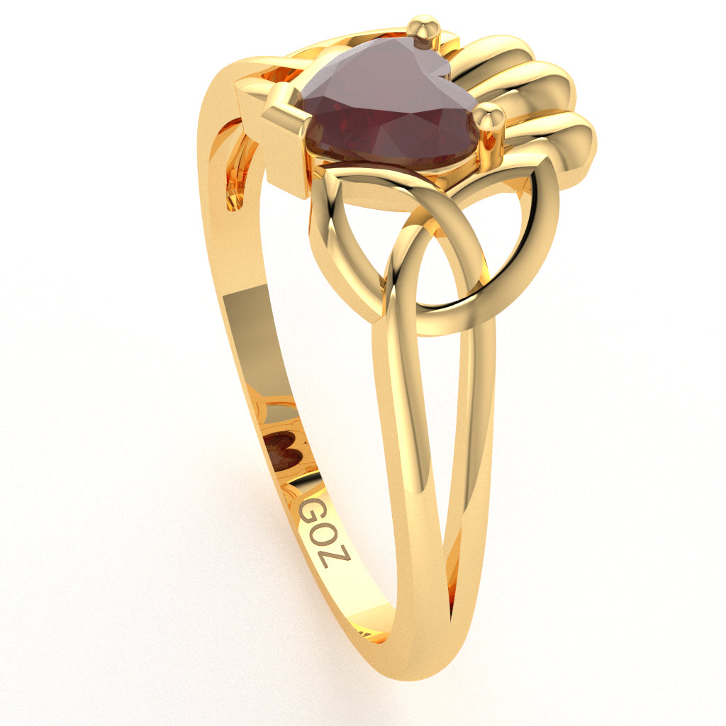 Celtic Trinity Knot Claddagh Ruby Engagement Ring In 14k Yellow Gold
