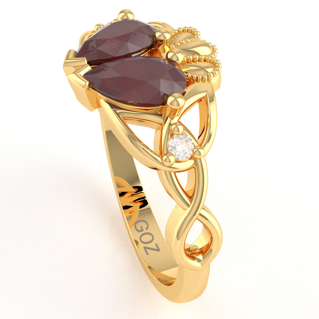 Ruby Diamond Celtic Knot Heart Claddagh Ring In 10k Yellow Gold