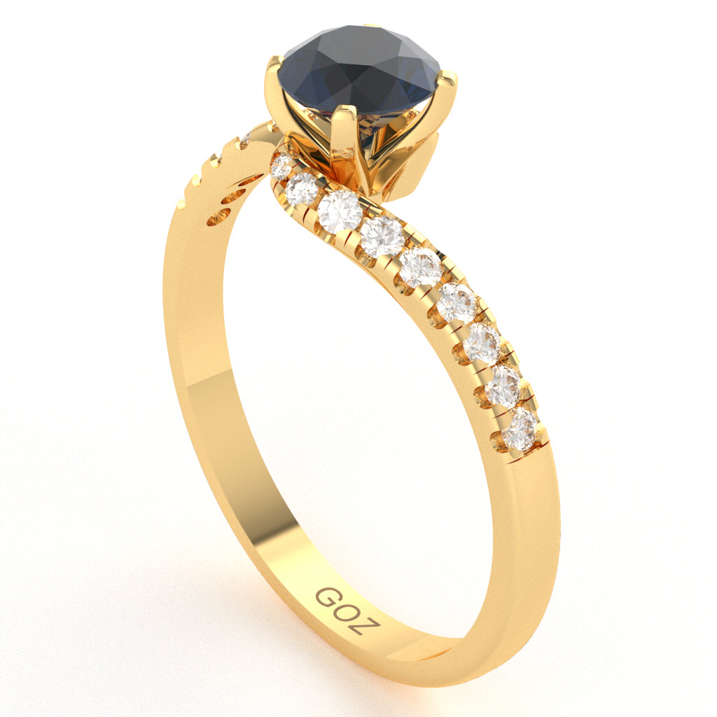 Sapphire Diamond Curly Dainty Engagement Ring In 14k Yellow Gold
