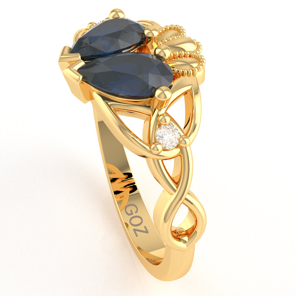 Lab-Created Sapphire Diamond Celtic Knot Heart Claddagh Ring In 14k Yellow Gold