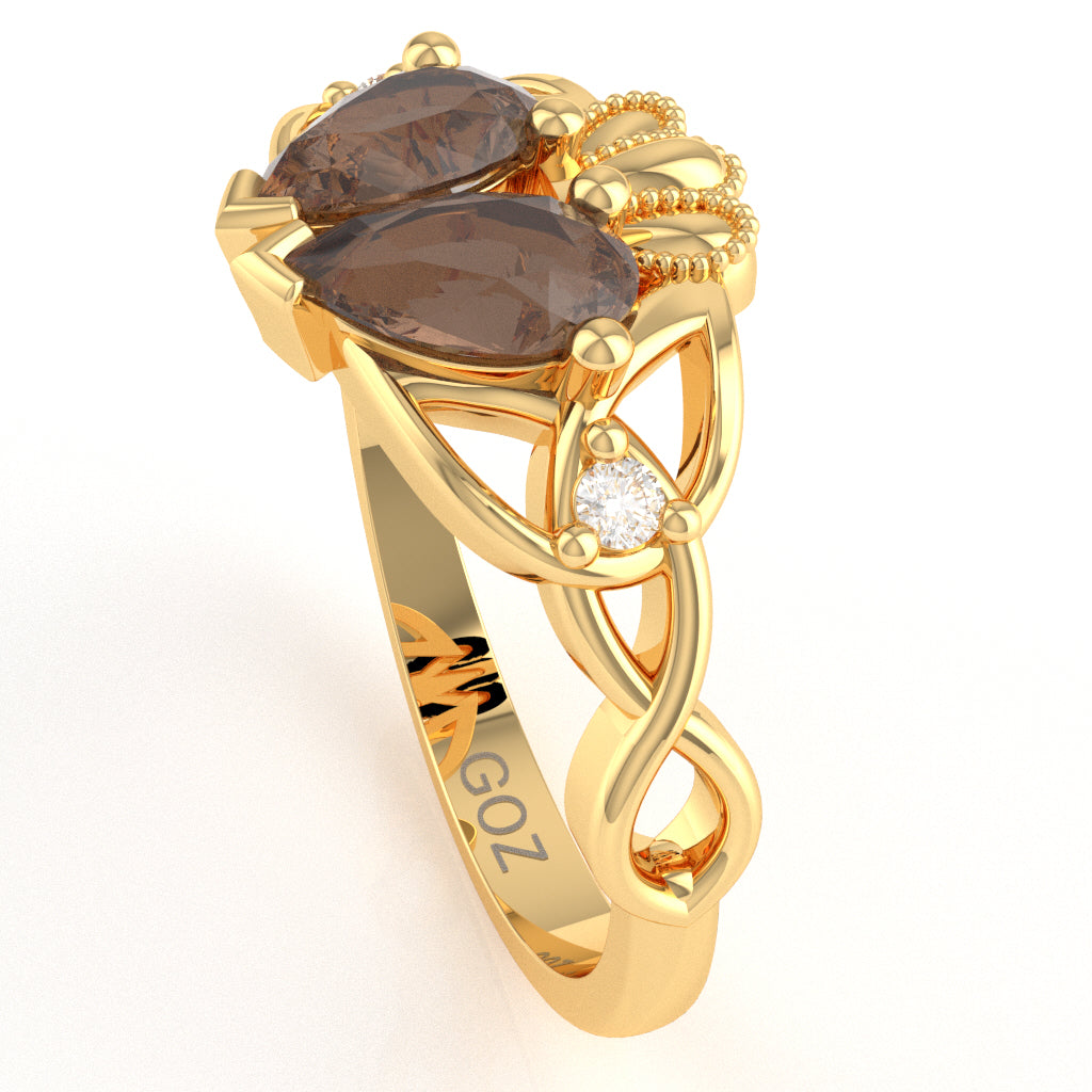 Smoky Quartz Diamond Celtic Knot Heart Claddagh Ring In 14k Yellow Gold