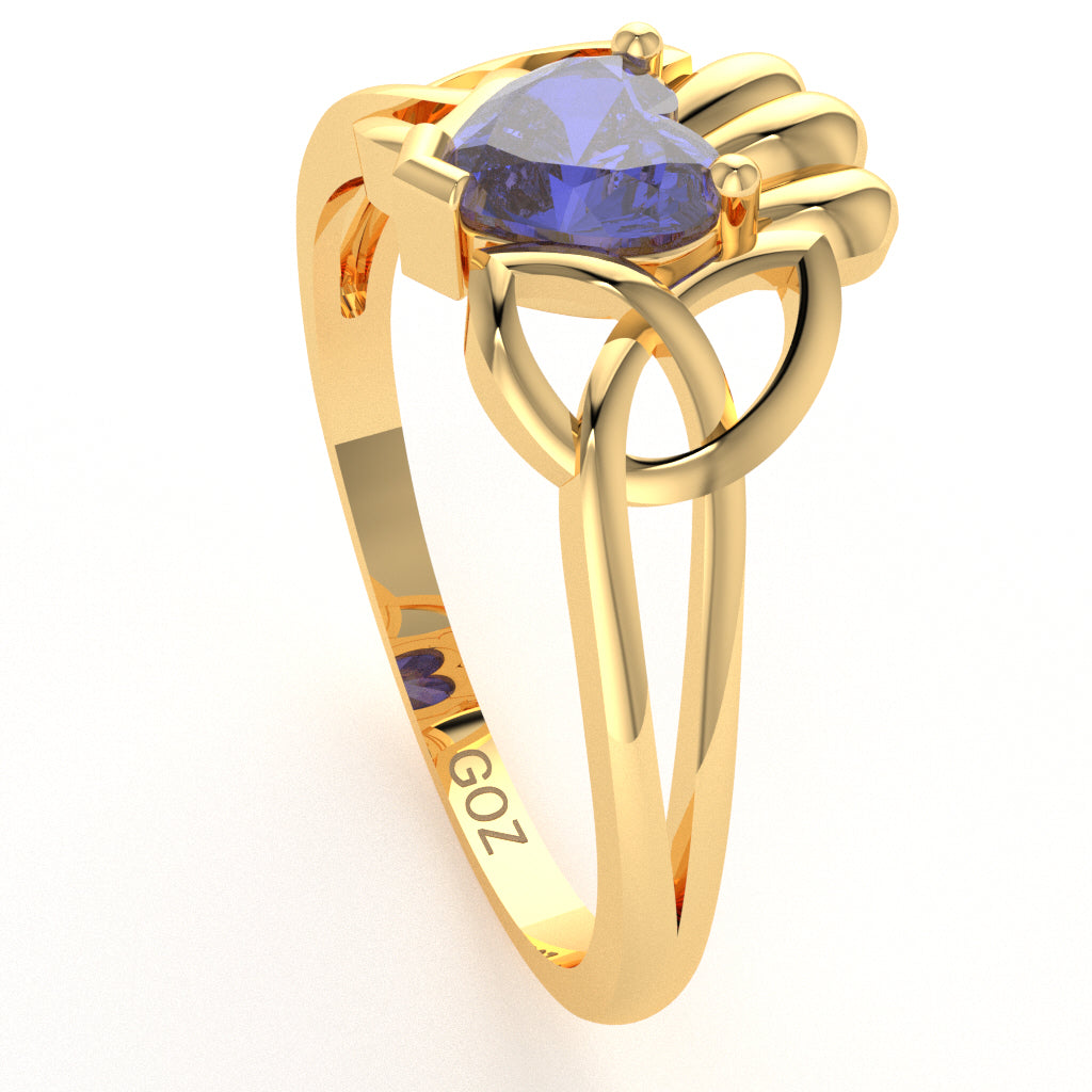 Celtic Trinity Knot Claddagh Tanzanite Engagement Ring In 14k Yellow Gold