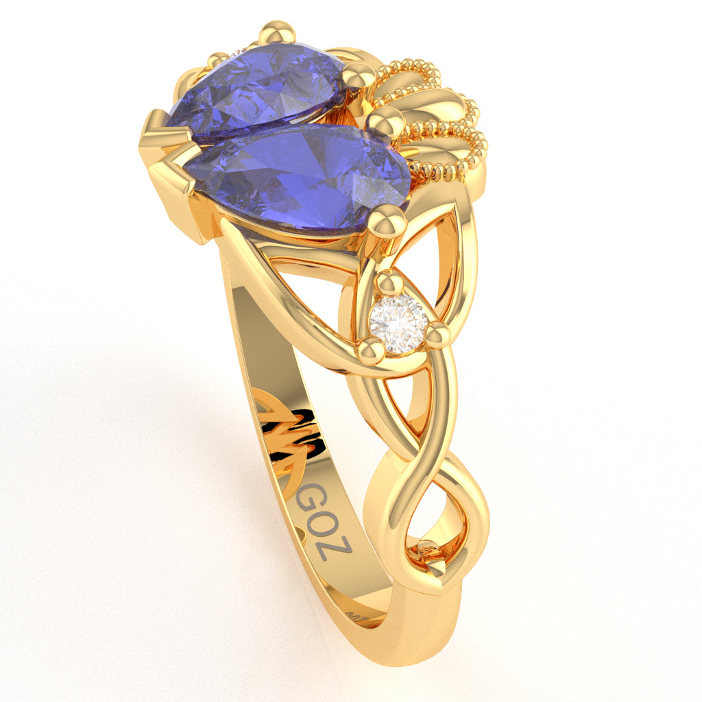 Tanzanite Diamond Celtic Knot Heart Claddagh Ring In 14k Yellow Gold