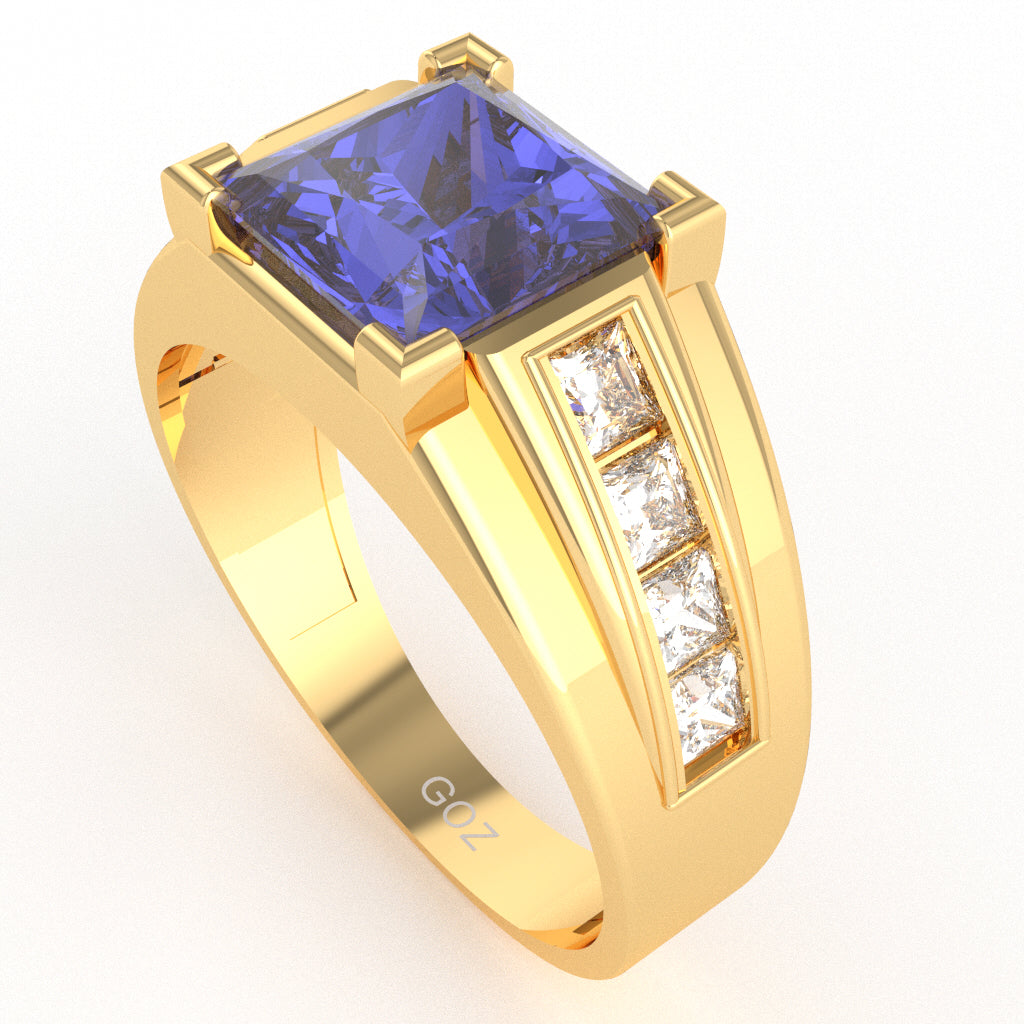 Men's Big Daddy Tanzanite Lab-Grown Diamond Channel Ring In Solid 14k Yellow Gold