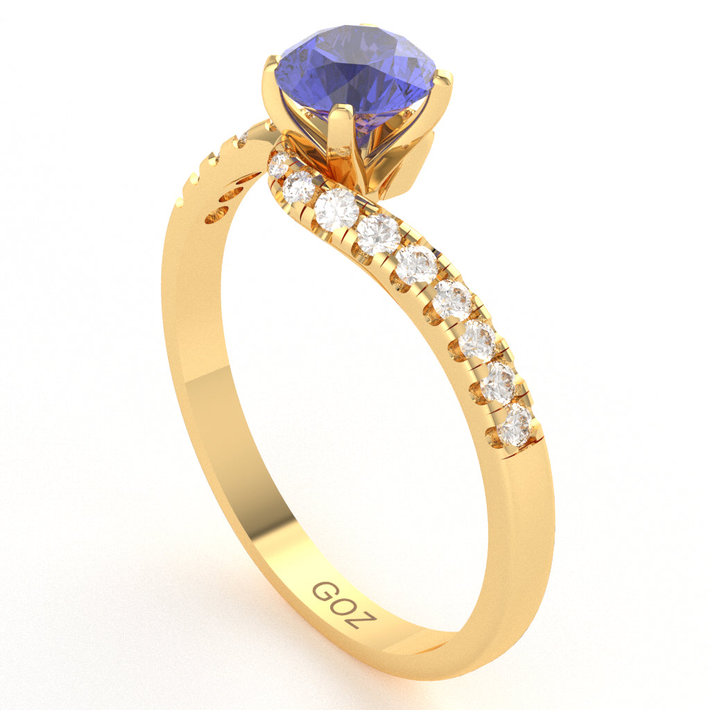 Tanzanite Diamond Curly Dainty Engagement Ring In 10k Yellow Gold