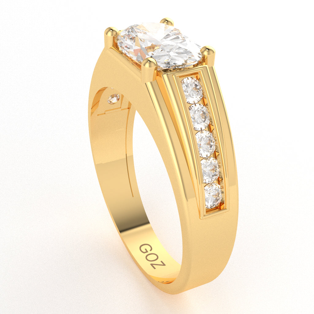 White Topaz Diamond Designer Channel Ring In 14k Yellow Gold