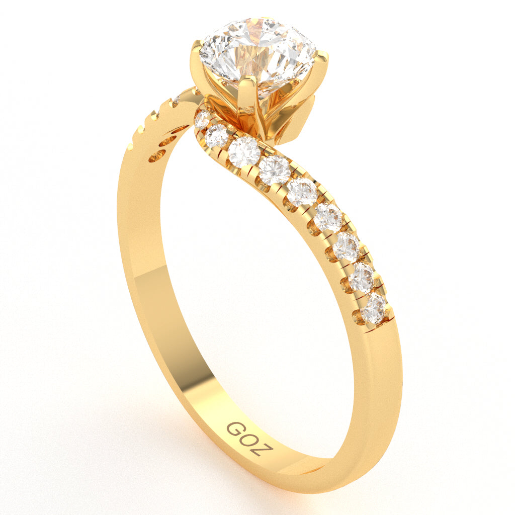 White Topaz Diamond Curly Dainty Engagement Ring In 14k Yellow Gold