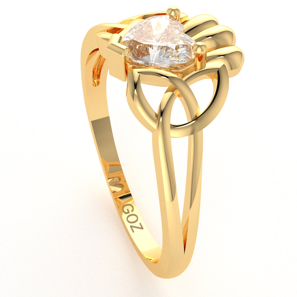 Celtic Trinity Knot Claddagh White Topaz Engagement Ring In 10k Yellow Gold
