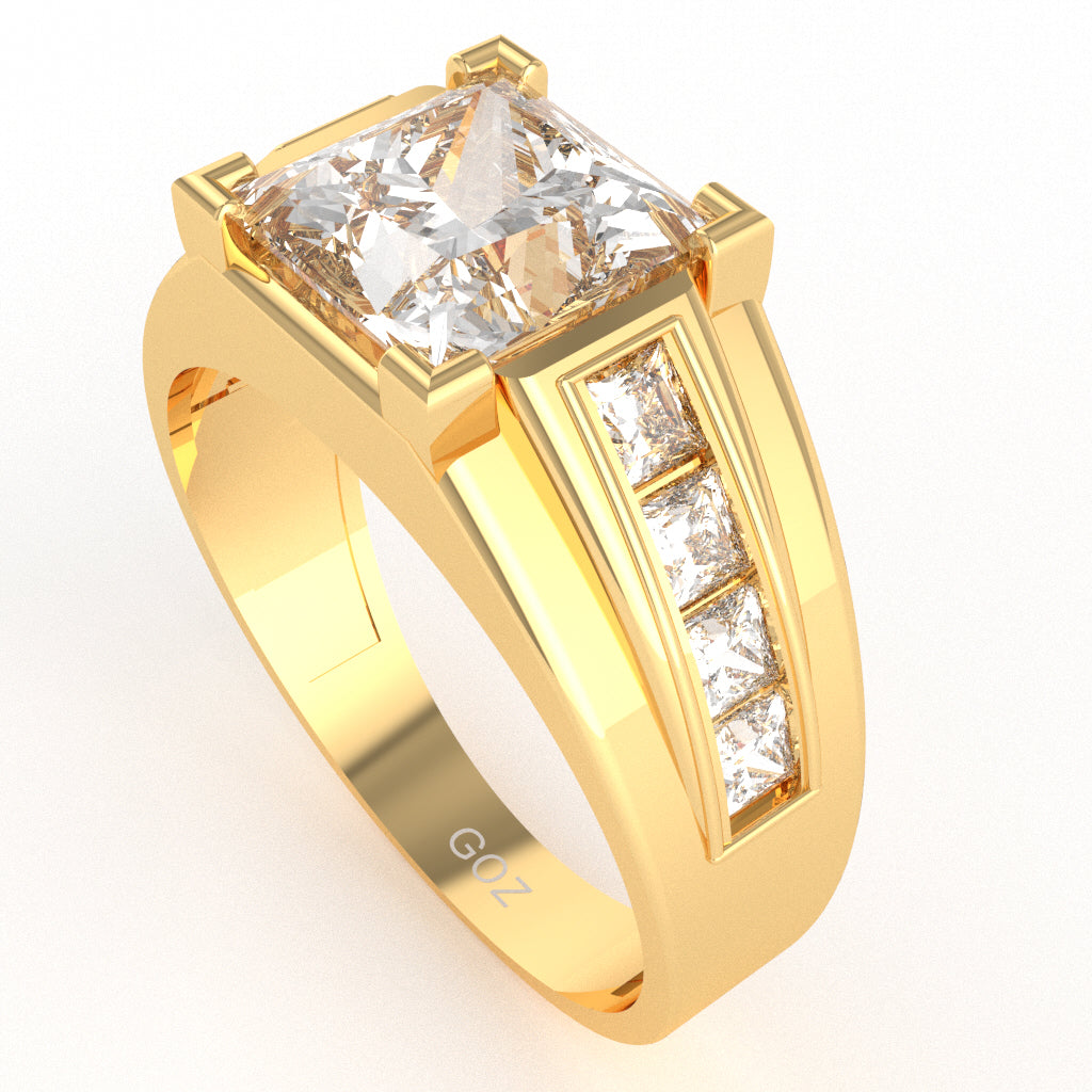 Men's Big Daddy White Topaz Lab-Grown Diamond Channel Ring In Solid 14k Yellow Gold