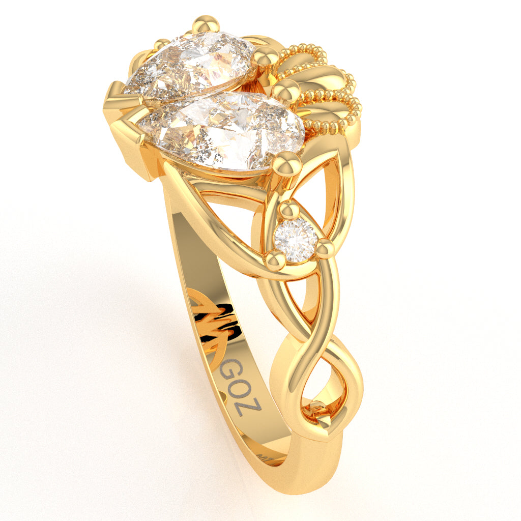 White Topaz Diamond Celtic Knot Heart Claddagh Ring In 10k Yellow Gold