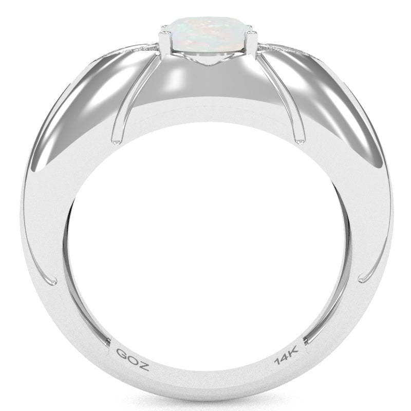 Designer Opal Diamond Cocktail Ring In Solid 14k White Gold