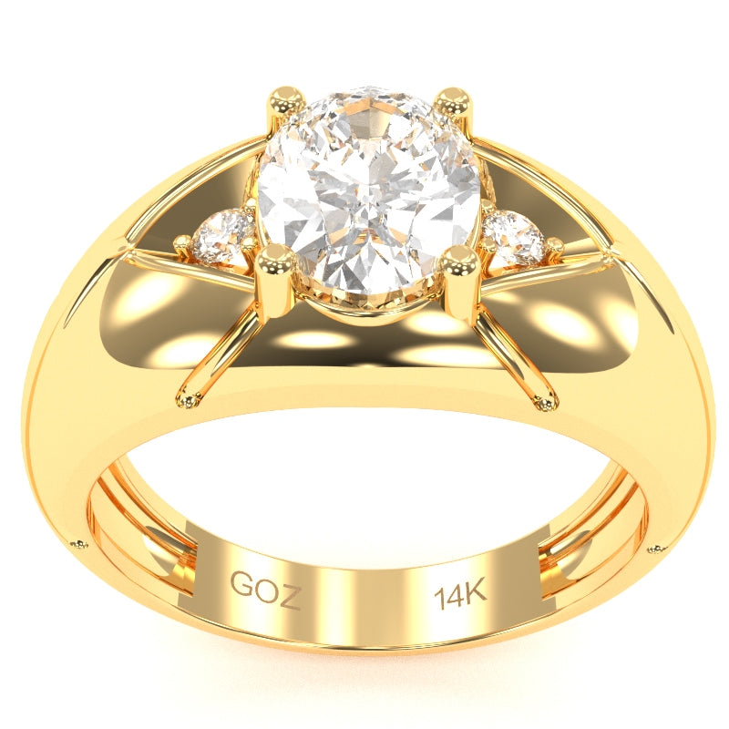 Men's Designer White Topaz Diamond Ring In Solid 14k Yellow Gold