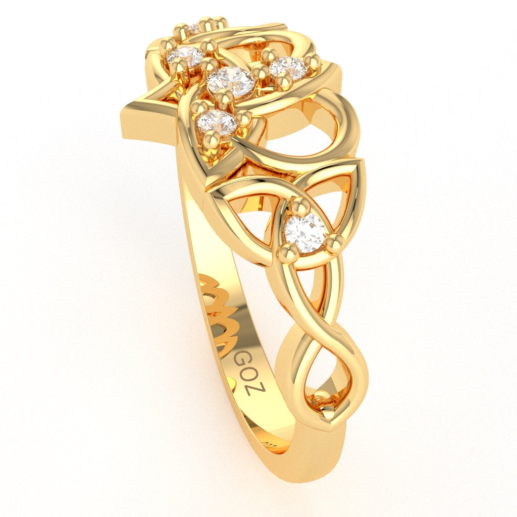 Claddagh Celtic Heart Love Diamond Ring Crafted In Solid 14k Yellow Gold
