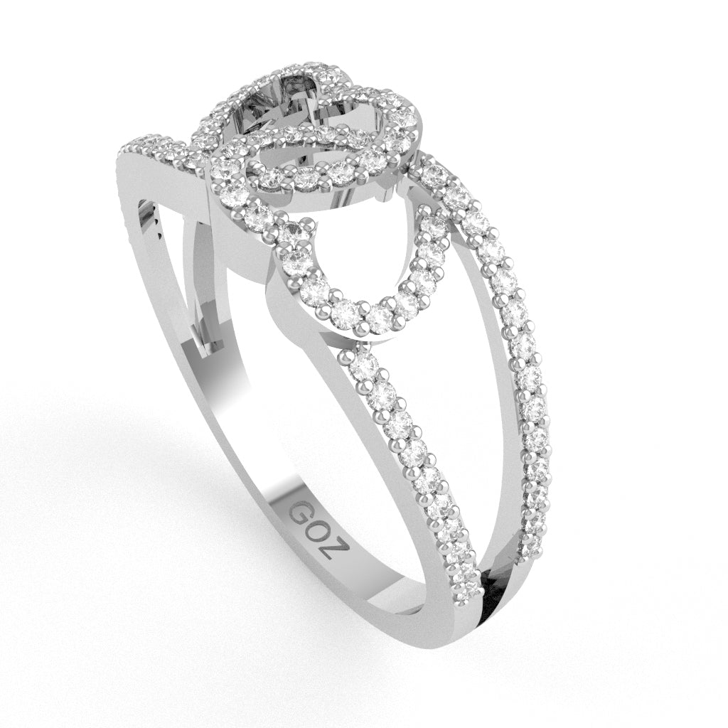 2 Hearts True Love Diamond Cocktail Ring In 14k White Gold