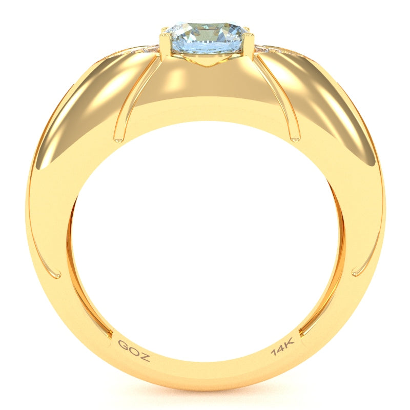 Designer Aquamarine Diamond Cocktail Ring In Solid 14k Yellow Gold