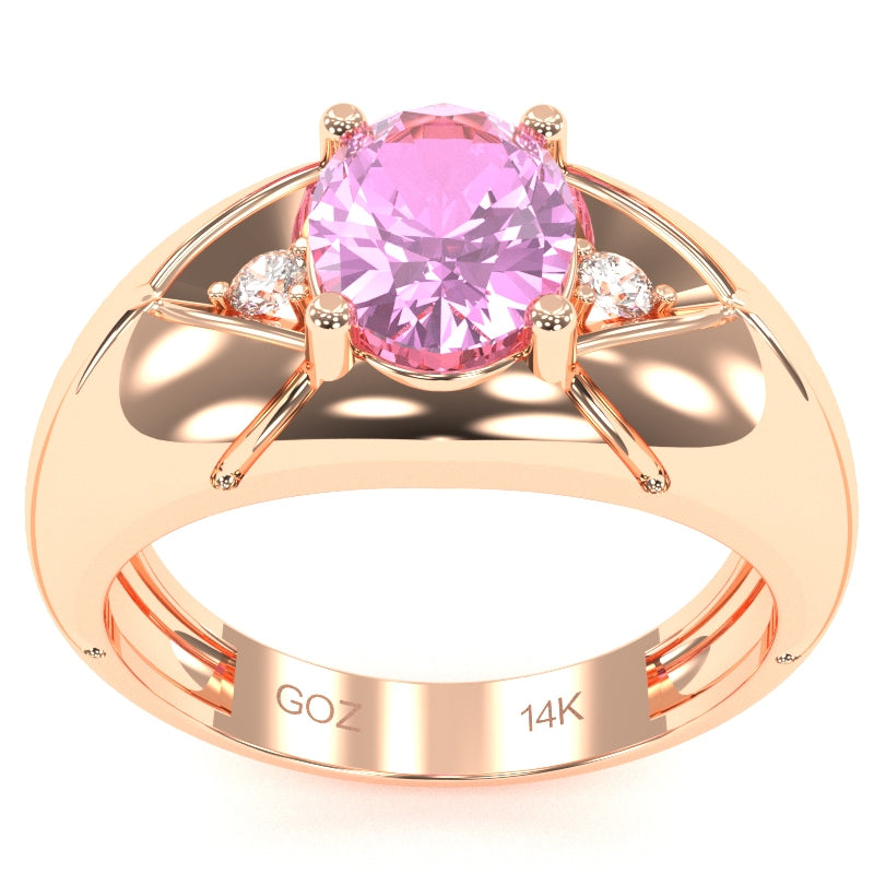 Men's Designer Lab-Created Pink Sapphire Diamond Ring In Solid 14k Rose Gold