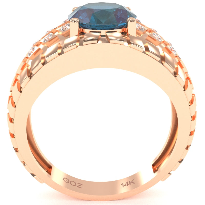 Men's Tire Tread Lab-Created Alexandrite Diamond Ring In Solid 14k Rose Gold