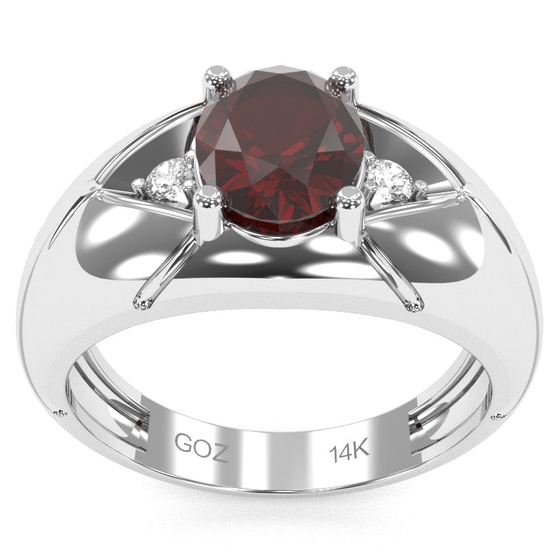Men's Designer Garnet Diamond Ring In Solid 14k White Gold