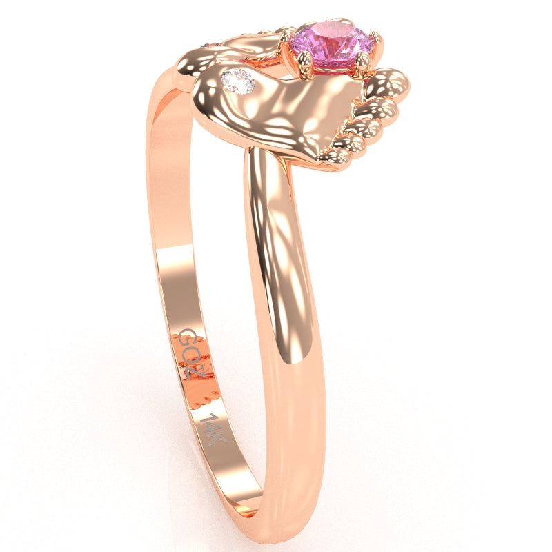 Baby Feet Lab-Created Pink Sapphire Diamond Ring In 14k Rose Gold
