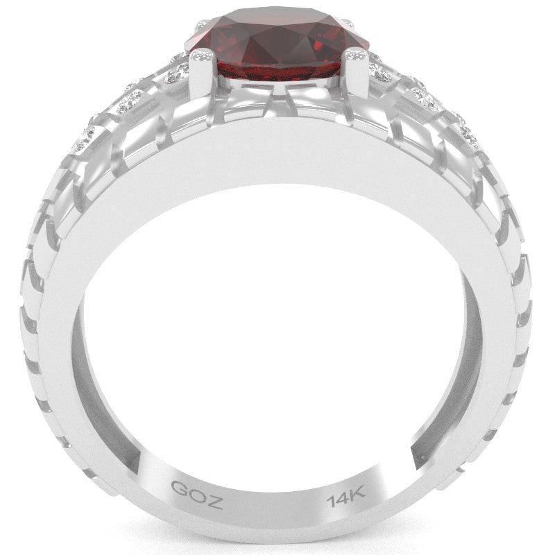 Men's Tire Tread Lab-Created Ruby Diamond Ring In Solid 14k White Gold