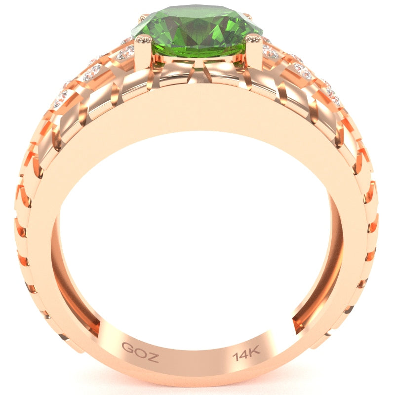 Men's Tire Tread Peridot Diamond Ring In Solid 14k Rose Gold