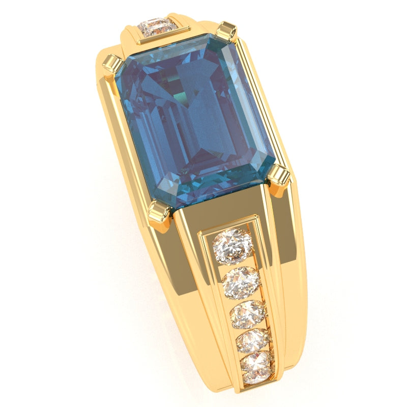 Men's Lab-Created Alexandrite Diamond Channel Ring In Solid 10k Yellow Gold