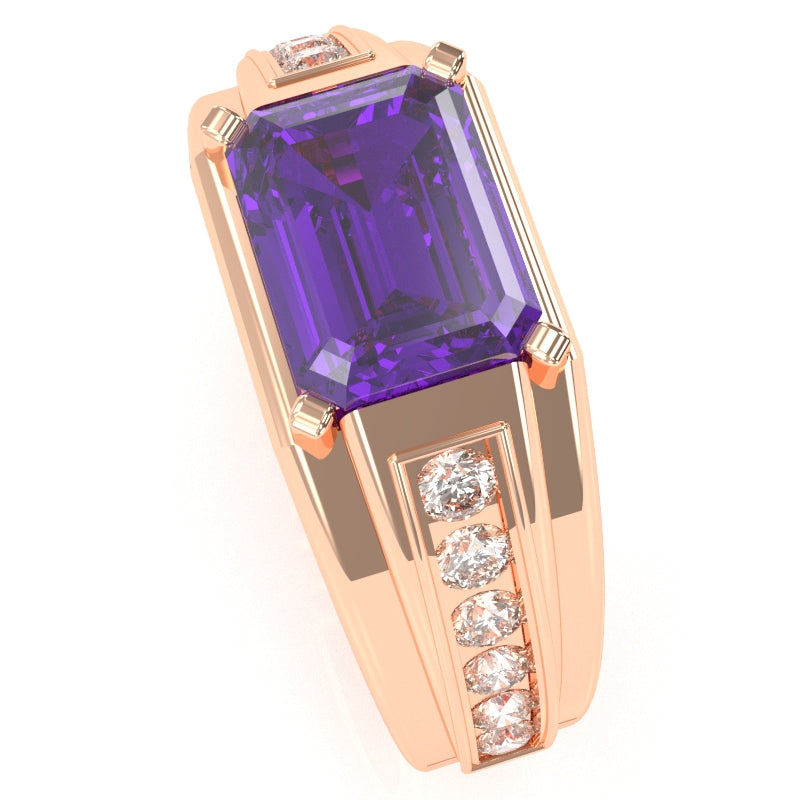 Men's Amethyst Diamond Channel Ring In Solid 10k Rose Gold