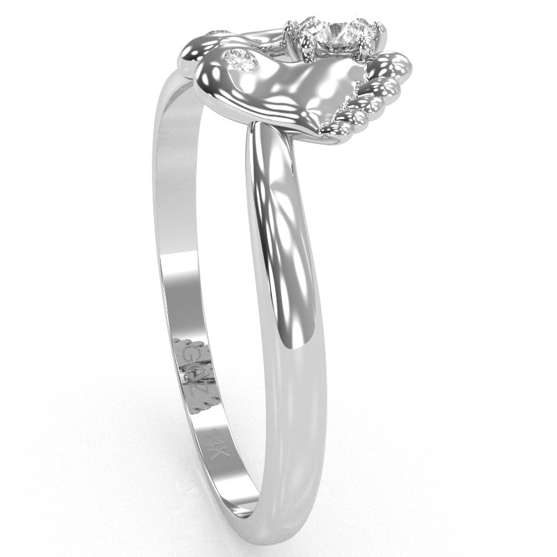Baby Feet White Topaz Diamond Ring In 14k White Gold