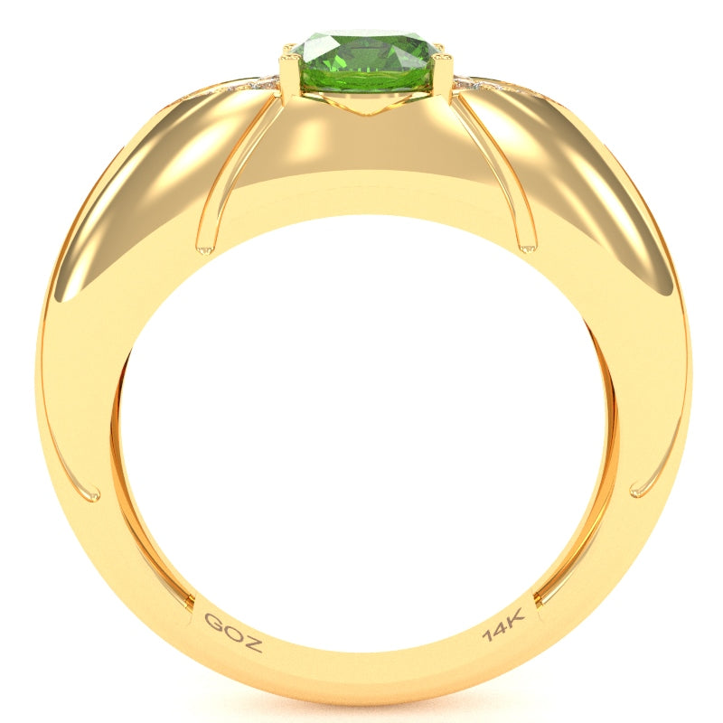 Designer Peridot Diamond Cocktail Ring In Solid 14k Yellow Gold