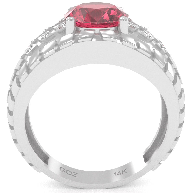 Men's Tire Tread Pink Tourmaline Diamond Ring In Solid 14k White Gold