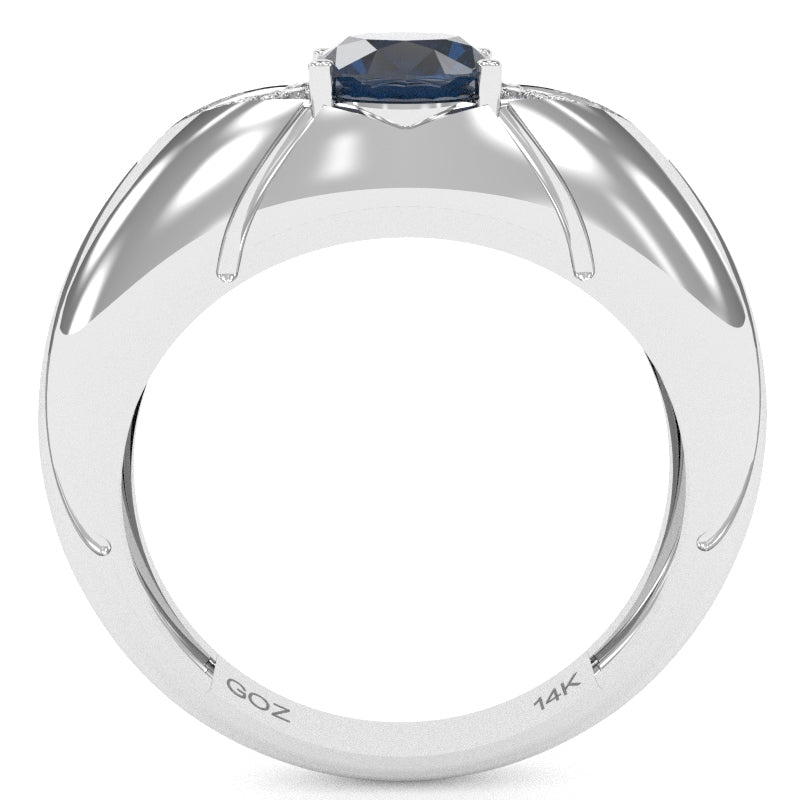Designer Lab-Created Sapphire Diamond Cocktail Ring In Solid 14k White Gold