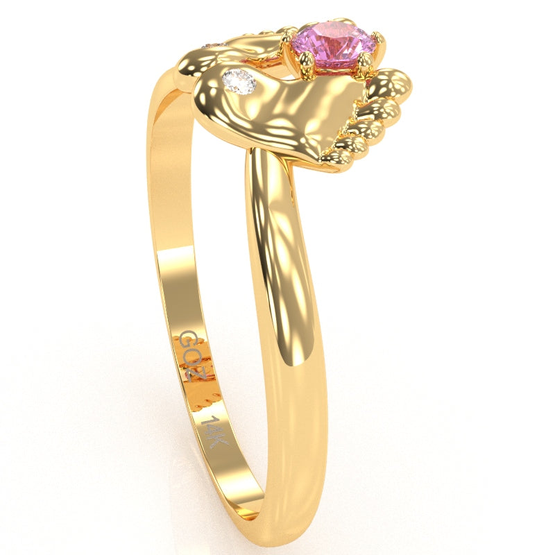 Baby Feet Lab-Created Pink Sapphire Diamond Ring In 14k Yellow Gold