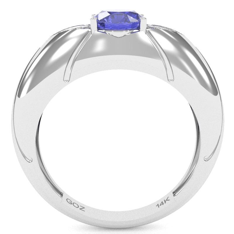 Designer Tanzanite Diamond Cocktail Ring In Solid 14k White Gold