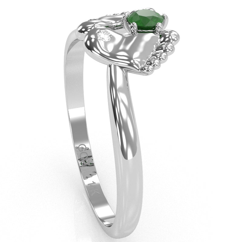 Baby Feet Emerald Diamond Ring In 14k White Gold