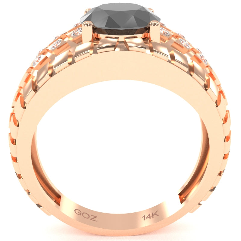 Men's Tire Tread Black Onyx Diamond Ring In Solid 14k Rose Gold