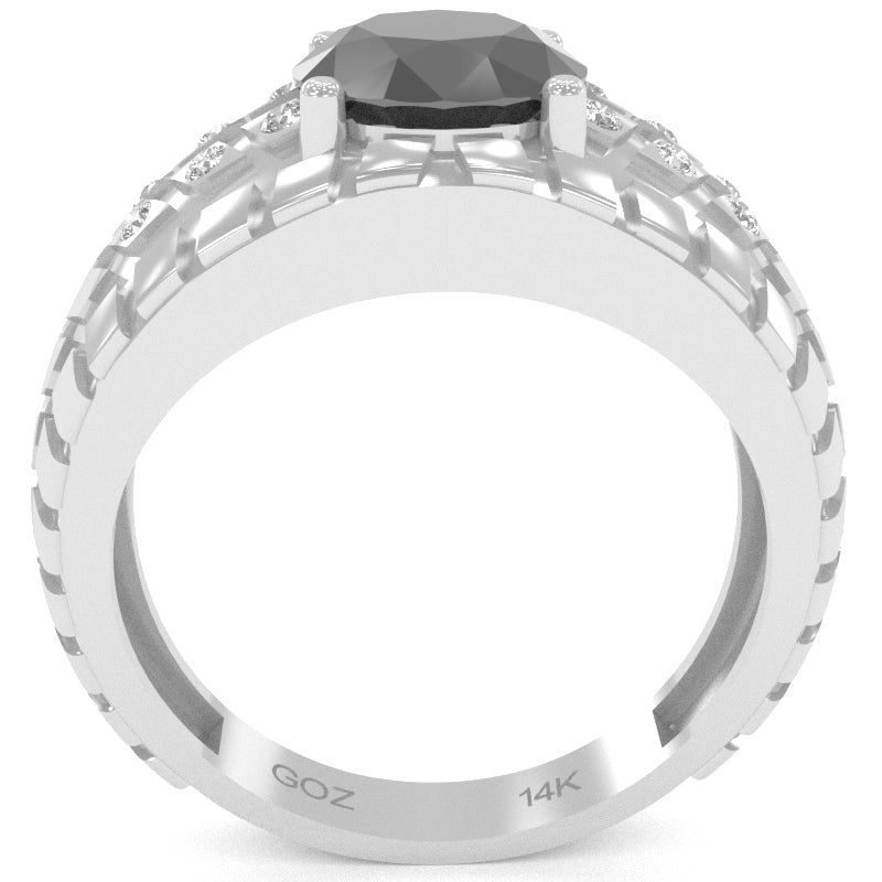 Men's Tire Tread Black Onyx Diamond Ring In Solid 14k White Gold