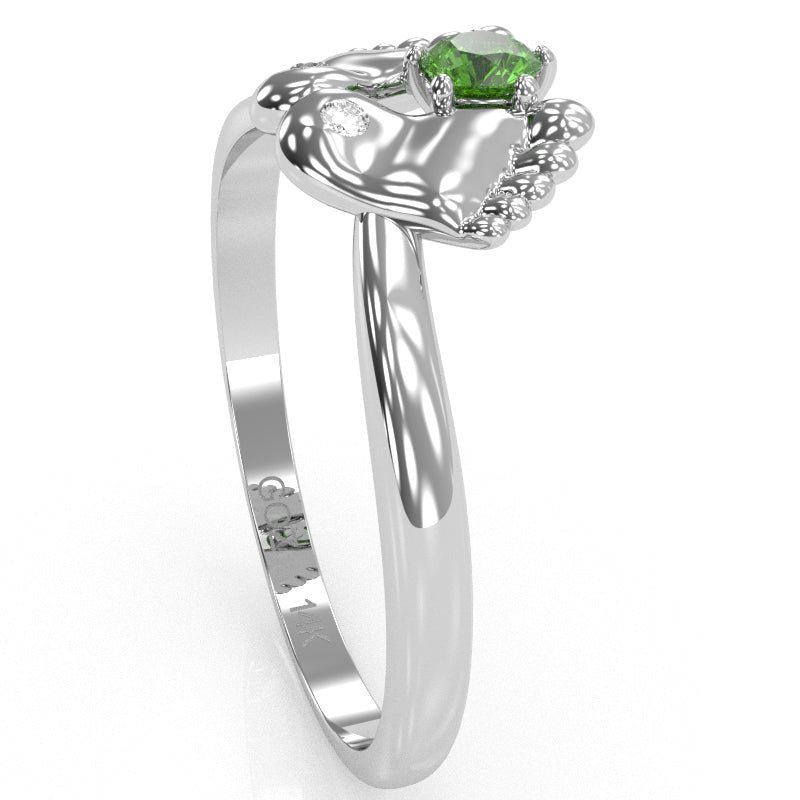 Baby Feet Peridot Diamond Ring In 14k White Gold
