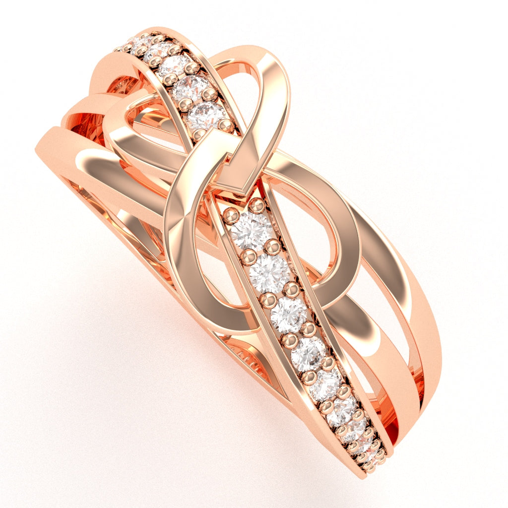 Two Hearts Diamond Inifinity Cocktail Ring In 14k Rose Gold