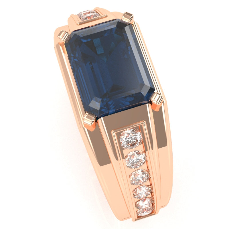 Men's Lab-Created Sapphire Diamond Channel Ring In Solid 10k Rose Gold