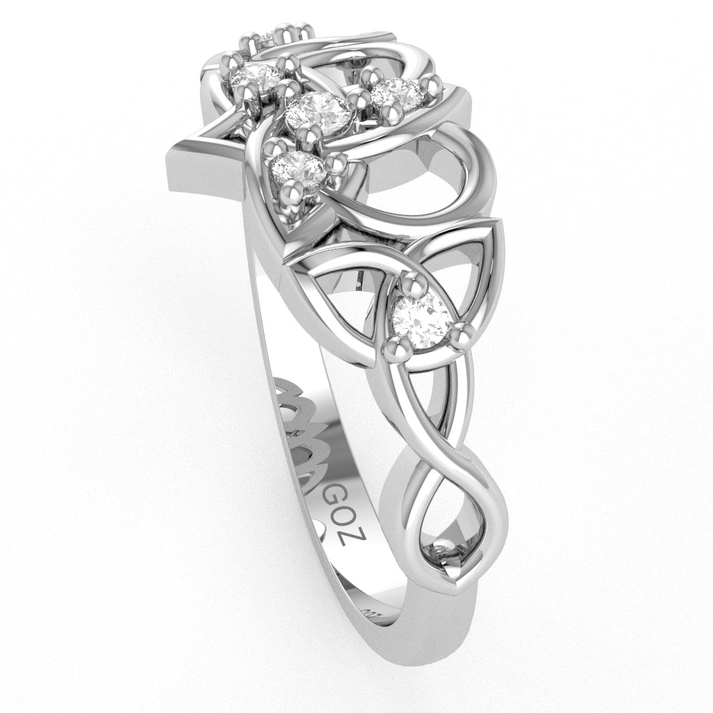 Claddagh Celtic Heart Love Diamond Ring Crafted In Solid 14k White Gold