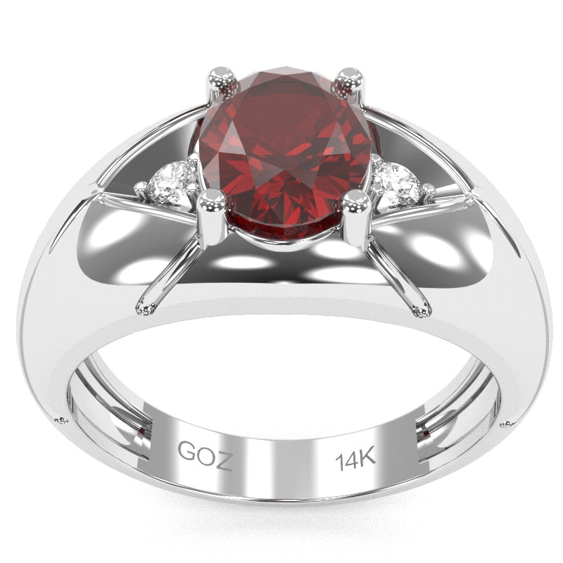 Men's Designer Lab-Created Ruby Diamond Ring In Solid 14k White Gold