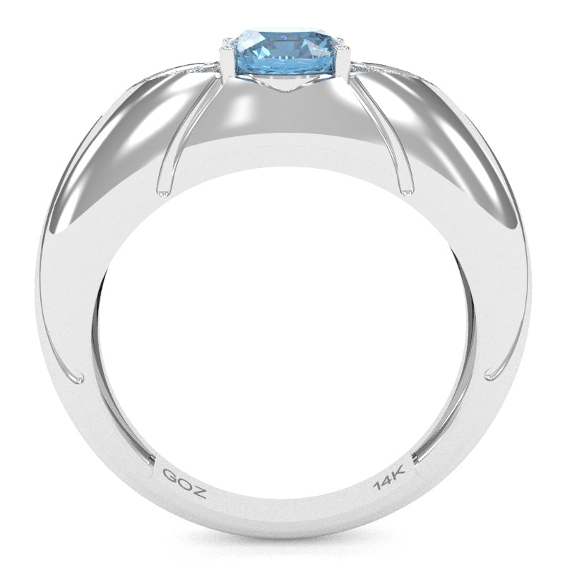 Designer Blue Topaz Diamond Cocktail Ring In Solid 14k White Gold