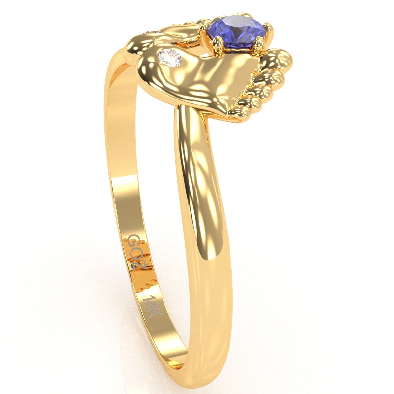 Baby Feet Tanzanite Diamond Ring In 14k Yellow Gold