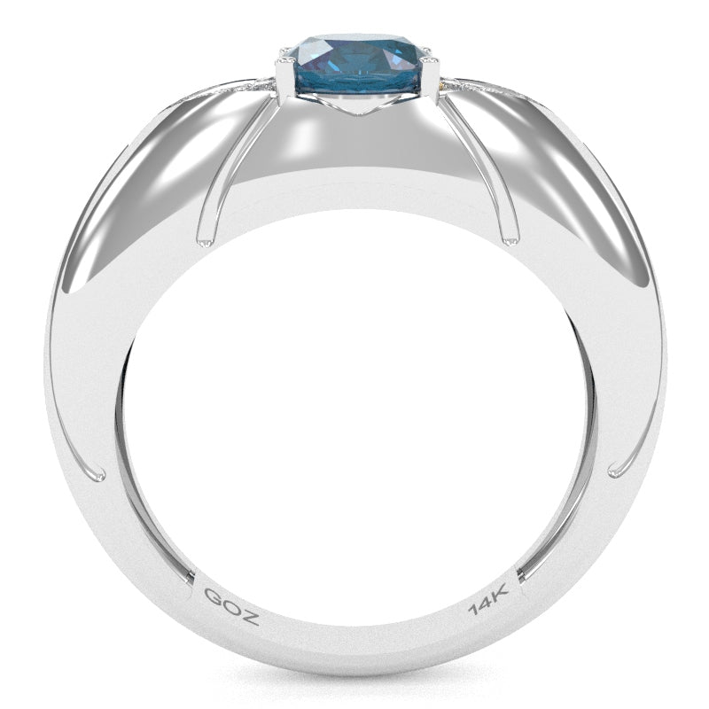 Designer Lab-Created Alexandrite Diamond Cocktail Ring In Solid 14k White Gold